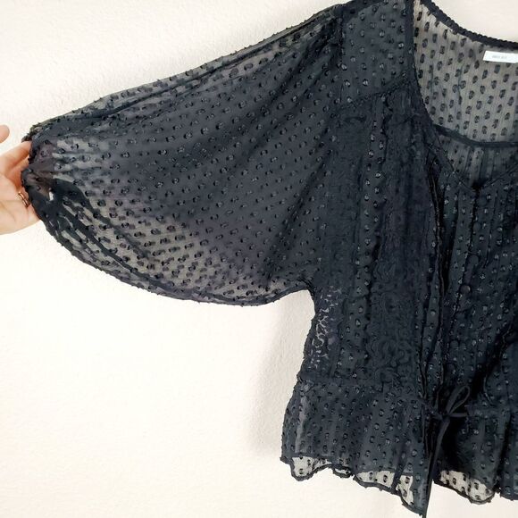 Kimchi Blue Black Sheer Balloon Sleeve Blouse Women Size Small Romantic Coquette - Picture 5 of 12